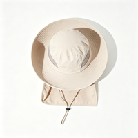Topi UPF50+ Kasual Olahraga dengan Penutup Leher, Pinggiran Lebar, Jaring Bernapas, untuk Memancing, Safari, Hiking, Dilengkapi Tali Dagu, Perlindungan UV, Unisex