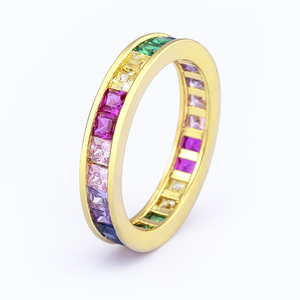 QIKU Bohemia Rainbow Colorful <strong>Crystal</strong> Women <strong>Ring</strong> Copper Zircon Jewelry Versatile Female Engagement Wedding Accessories Wholesale - Product Image 2