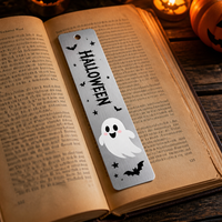 Marque-page fantôme d'Halloween personnalisé en alliage de zinc brossé, imprimé UV, directement de l'usine, idéal pour les librairies en période de fêtes d'octobre