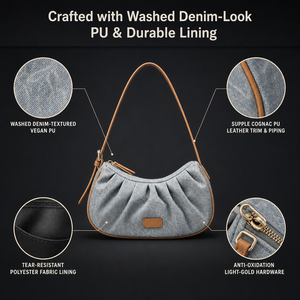 Bolso de Hombro Gris Plisado para Mujer, Bolso Bandolera de PU con Cierre, Correa Única, Forro de Poliéster, para Viajes Diarios - Product Image 4