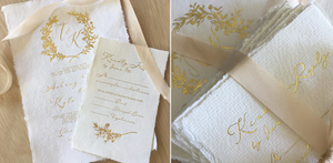 Cotton <b>Paper</b> Gold Foil Stamping <b>Handmade</b> flurry Edge Special <b>Paper</b> Wedding Invitations Card - Product Image 5