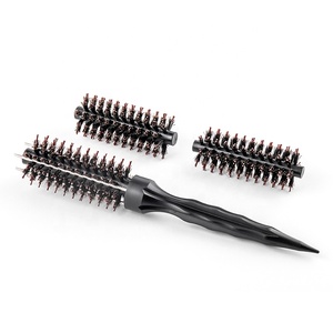 Cepillo de pelo con cerdas de jabalí, Logo de salón de madera, redondo, fuerte, nailon, con cabezas desmontables, <span class=keywords><strong>Amazon</strong></span> - Product Image 1