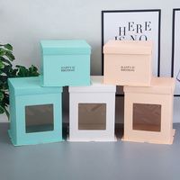 Vente en gros Boîte de papier rose design ronde, cylindre carré pour 10 à 12 pouces de haut gâteau au fromage avec fenêtre transparente