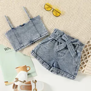 1-6T Musim Panas Pakaian untuk Gadis Fashion Gadis Pakaian Set 2023 Anak Celana Jeans Pendek + Tank Top Anak Set