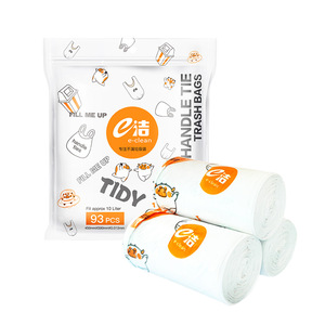 E-clean Handle Tie Trash Bags 93 Pcs 10 Liter Thickening White Kitchen Household Cleaning Bags - Product Image 1