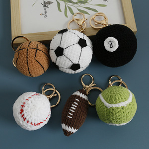Handmade Crochet Football Tennis Basketball Billiards 8 Ball Baseball Rugby Football Keychain Bag Charm Doll Knit Toy Pendant