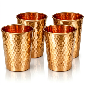 Gobelet à eau en cuivre ayurvédique, finition martelée, verre à boisson, tasse bien-être, vaisselle de cuisine, vente en gros - Product Image 1
