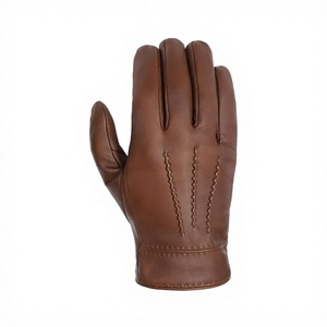 Gants en cuir tactiles longs jusqu'au poignet, doublés de fourrure écologique, chauds et thermiques pour usage quotidien, style uni marron pour l'hiver - Product Image 3