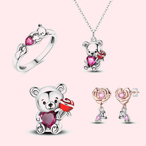 मल्टीला गहने सेट-सिल्वर 925 भालू गुलाबी दिल को गले लगाते हुए गुलाबी दिल को गले लगाते हुए जन्मदिन वैलेंटाइन डे उपहार - Product Image 1