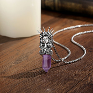 Merryshine Hecate, Gema <span class=keywords><strong>de</strong></span> Cristal, Diosa Lunar Hekate, Amuleto Pagano, Joyería Espiritual, Colgante <span class=keywords><strong>de</strong></span> Piedra Curativa <span class=keywords><strong>de</strong></span> Amatista - Product Image 3