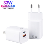 Cargador Rápido de 2 Puertos, Mini, PD33W QC3.0 Tipo C USB, Cargador de Pared Portátil con Enchufe US/EU para Teléfono Móvil