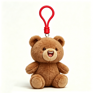 Porte-clés personnalisé en peluche d'ours brun corpulent souriant et dentu - Product Image 4