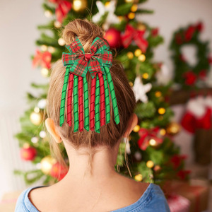 Cheerleader pita rol Natal kotak-kotak busur tali rambut kain manis Aksesori perempuan - Product Image 4