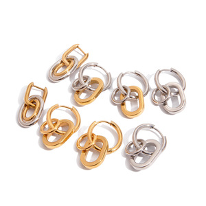 Modern Minimalist 18K <b>Gold</b> Plated Stainless Steel Geometric Oval Hoop Pendant <b>Earrings</b> For Women Fashion <b>Dangle</b> Jewelry - Product Image 4