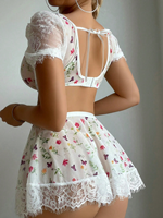 Ensemble Nuisette Courte Motif Floral pour Femme, Pyjama et Lingerie Sexy