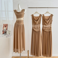 Robe d'été sans manches style mature à col bénitier et dentelle, robe longue tendance au design unique, robe midi/maxi