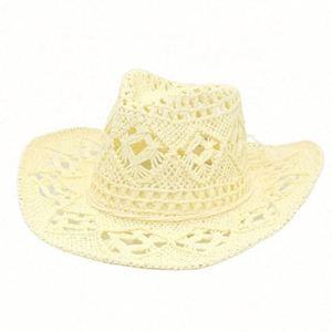 หมวกคาวบอยทรงกลวงสำหรับฤดูใบไม้ผลิและฤดูร้อน หมวกฟางสานมือ ระบายอากาศได้ดี หมวกสไตล์อเมริกันแจ๊ส - Product Image 3