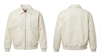 Blouson en cuir blanc crème pour homme, broderie de patchs d'équipes multisports, col à revers, fermeture éclair, style bomber vintage streetwear, personnalisable OEM