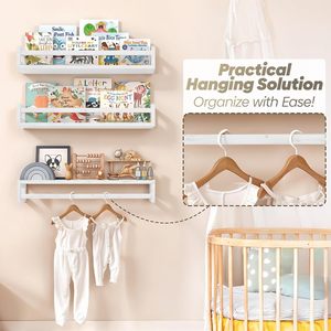 Étagères murales flottantes pour livres d'enfants, lot de 3, en bois massif naturel, meubles de rangement décoratifs - Product Image 3