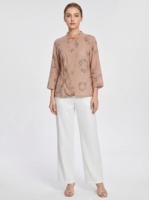 Cheongsam/Qipao Tradicional Chino para Mujer, Manga Larga, Gasa de Algodón Transpirable y Suave, Cierre Diagonal, Estampado con Botones de Rana