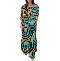 Robe longue à volants et épaules dénudées, manches mi-longues, Design artistique de l'île du pacifique, grande taille, nouvelle collection automne