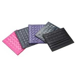<span class=keywords><strong>Portefeuille</strong></span> fin de luxe pour femme en cuir véritable, porte-cartes en peau d'agneau tressée, porte-cartes de mode pour femme - Product Image 1