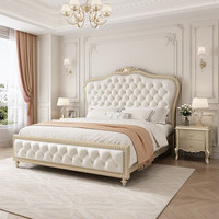 Lit King/Queen en Bois Massif Américain, Style Moderne Minimaliste, Luxe Léger, Princesse Européenne, Tapisserie en Cuir Souple, avec Rangement, pour Chambre Principale