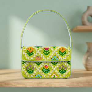 Luxury Handmade Modern Durable Lightweight Floral Glass Beaded Clutch Designer Womens Handbag Boutique <b>Purse</b> Button Closure - Product Image 4