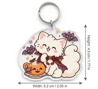 Porte-clés en acrylique personnalisé en usine, thèmes Halloween Kawaii : Chat vampire, Citrouille, Chauve-souris, Boisson, et Breloque de sac transparente style dessin animé, Souvenir de vacances