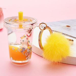 Creative Cute Acrylic Milk Tea Cup Shape Key Chain Keyring Pendant Quicksand Liquid <b>Floating</b> Fruit Keychain - Product Image 5