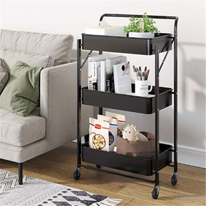 Estante de almacenamiento giratorio para el hogar, carrito de fruta plegable, mueble organizador de vajilla móvil, color negro - Product Image 4