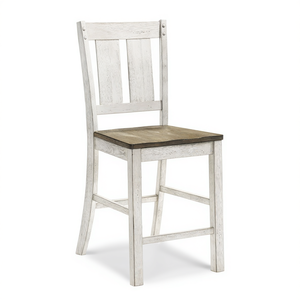 Chaise de salle à manger en bois massif blanc antique, dossier à lattes, hauteur de comptoir, pour salle à manger - Product Image 1