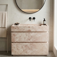 Lavabo rectangulaire moderne en marbre rose Cammy Stone sur piédestal, personnalisable pour appartements, hôtels, villas de luxe