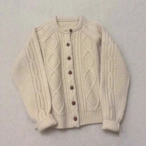 Cable Knit <b>Cardigan</b> <b>Sweater</b> Off White Cotton Vintage Geometric Pattern Women's Autumn Winter Coat - Product Image 1