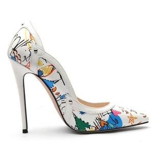 Sexy Thin-heeled Women Pointy Toe High <b>Heels</b> Stiletto Pumps Large Size 45 Basic Art Graffiti Dress Shoes Party Shoes - Product Image 4