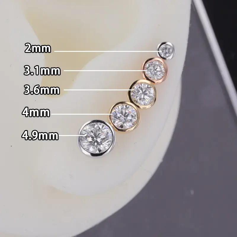 Starsgem Wholesale 14k solid gold DEF synthetic diamant Bezel Setting earring 4mm lab grown Diamond Stud Earrings