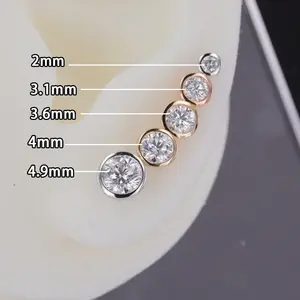 Starsgem ต่างหูเม็ดเดี่ยวประดับเพชรสังเคราะห์สีทอง14K สำหรับใส่ในห้องปฏิบัติการขนาด4มม.