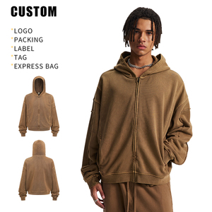 Sweat à capuche zippé en coton épais délavé sur mesure, haute qualité, style vintage, streetwear oversize unisexe, délavé à l'acide, pour homme, hiver - Product Image 3