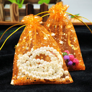 Bolsa <span class=keywords><strong>de</strong></span> Organza Transparente con Cordón y Estampado Personalizado <span class=keywords><strong>de</strong></span> Estrellas y Luna en Colores Mixtos, para Joyería, Dulces y Regalos - Product Image 4