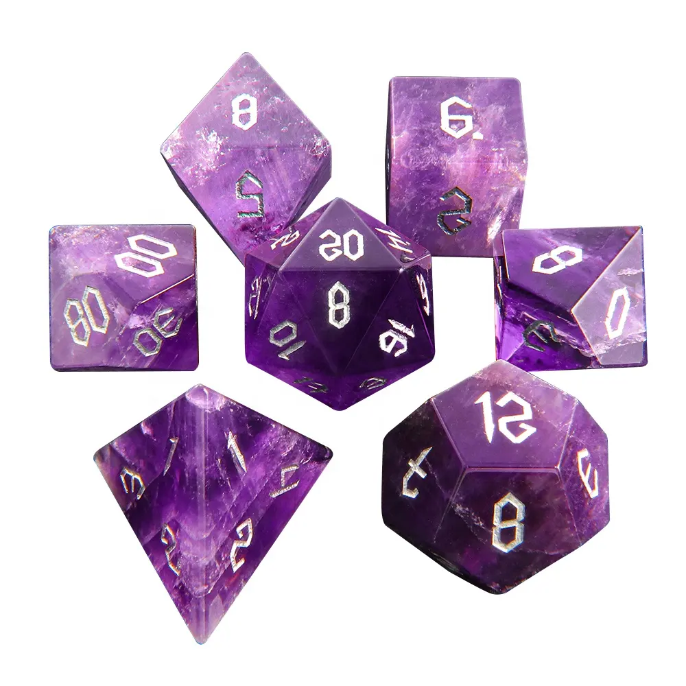 Jeux de dés Améthyste Dés Cristal Naturel D & D Gemstone DND Stone Dungeons And Dragon Dice