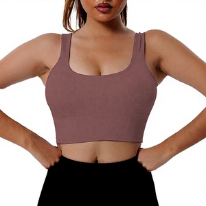 Women's Solid Color Sports <b>Bra</b> Ribbed Crop Top High Support Fitness - Product Image 1