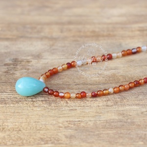 Handmade Natural Stone AmazonStone Teardrop <strong>Carnelian</strong> Beads Choker <strong>Necklace</strong> Minimalist 18k Gold Plated Stainless Steel Jewelry - Product Image 5