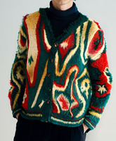Cardigan tricoté à la mode avec logo personnalisé OEM hiver pull en laine mohair pour hommes pull ample vintage unisexe avec broderie jacquard