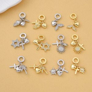 Dijes Colgantes de Plata Chapada en Oro de 18K con Triple Circonita Cúbica, Diseño de Cola de Ballena, Estrella, Concha, Tortuga, Sol y Corazón, para la Creación de Joyas - Product Image 1
