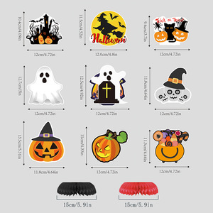 Décorations d'Halloween Jin Haocheng : Ensemble de Bannières de Table en Nid d'Abeille (60-80 Pièces) – Fournitures de Fête Thème Dessins Animés pour Halloween - Product Image 2
