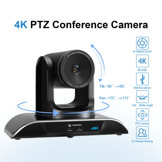 TONGVEO 4K UHD  20X Optical Zoom  PTZ Camera with AI Auto Tracking Conference Camera HDM1 LAN Suitable for Online Education