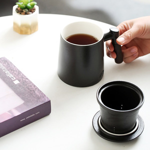Ceramic <b>Mug</b> <b>Tea</b> <b>Infuser</b> With Lid And Filter Large Capacity Office Home Gift Set Black Sky Blue - Product Image 3