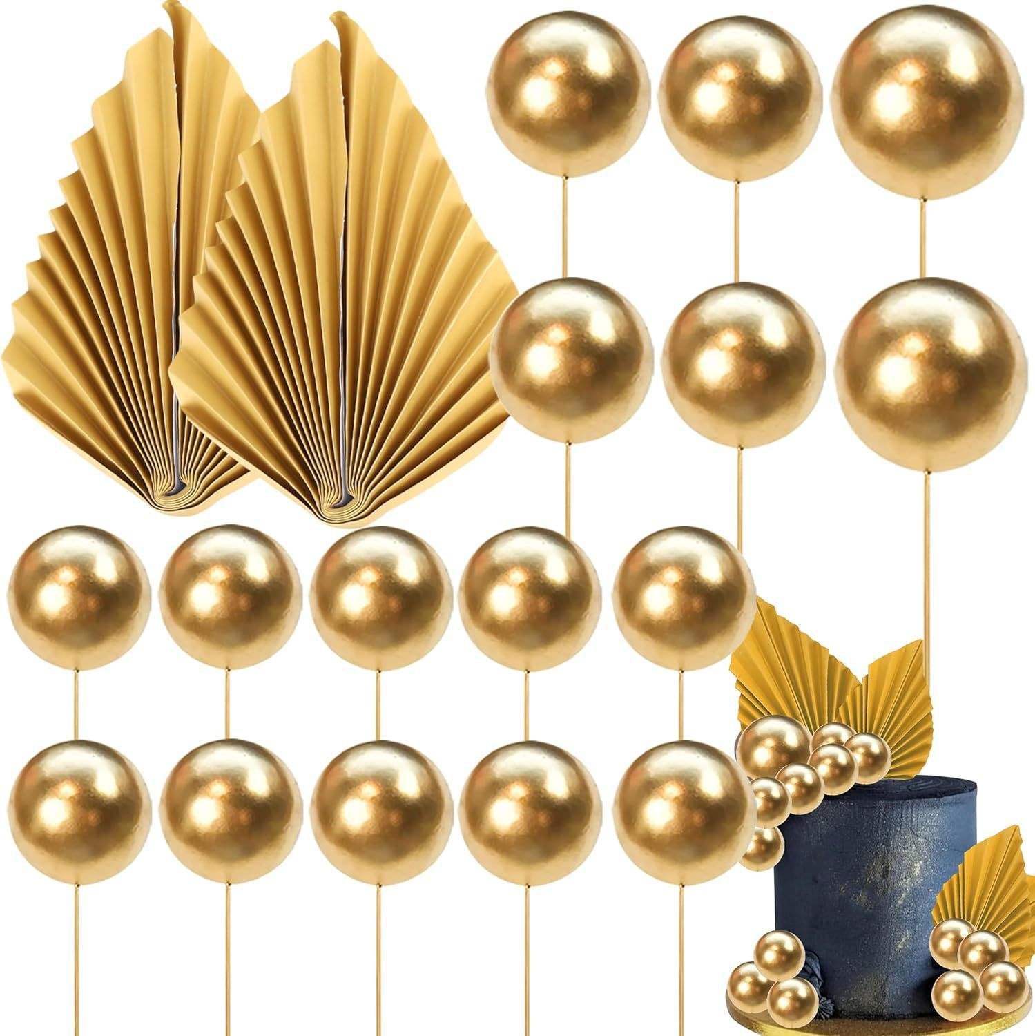 Ensemble d'éventails en papier boule en mousse dorée de 20 pages