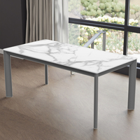 Usine chinoise vend des tables de salle à manger en céramique avec pieds en métal de luxe moderne sur mesure, plateau en verre trempé, 4 places