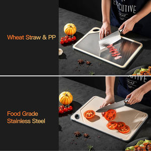 Nouveauté Planche à découper en acier inoxydable 304 double face avec <span class=keywords><strong>plateau</strong></span> <span class=keywords><strong>de</strong></span> service en paille <span class=keywords><strong>de</strong></span> blé PP pour la cuisine, la viande, les fruits et les légumes - Product Image 3